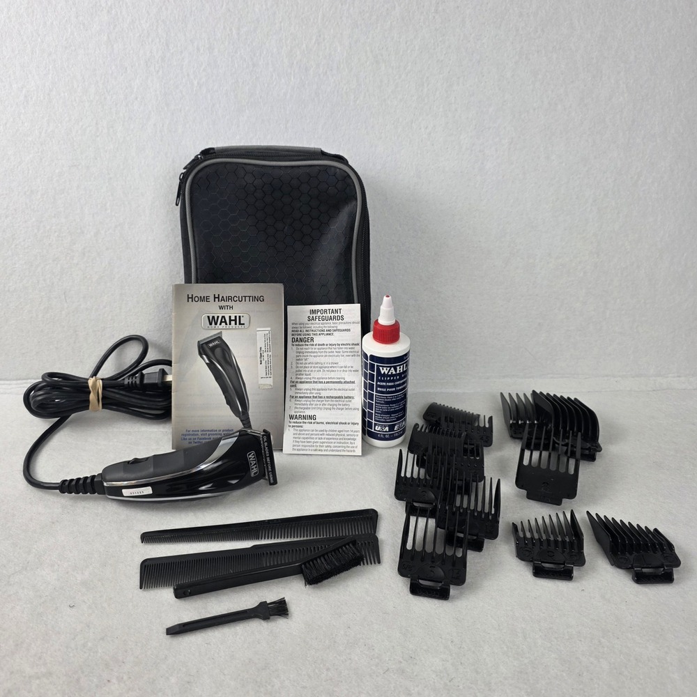 Wahl Home Haircutting Kit Corded Electric Clipper with Guards and Case Black